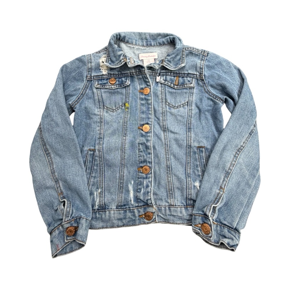 Tommy Bahama Denim Jacket Girls Size 8 Blue Light Wash Distressed‎ Jean Jacket